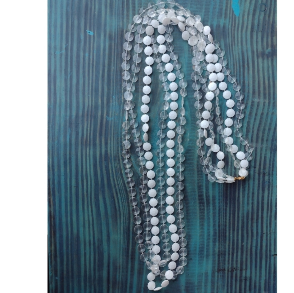 Women's Clear & Pearl Tone Multi-Strand Long Sequined Necklace